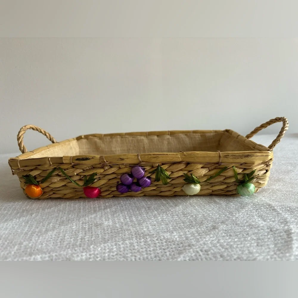 Vintage woven wicker basket tray